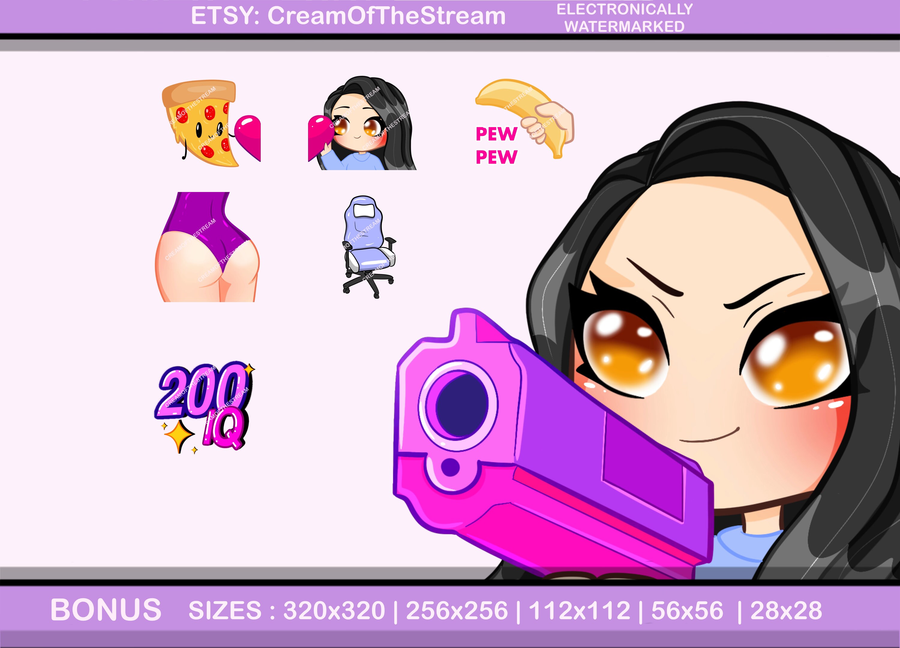 Twitch Emote Girl Egirl 70pcs Pack ( UNA : Black Hair | Honey Eyes ...