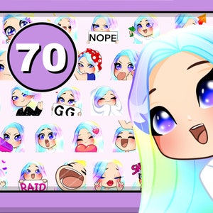 70pcs Mermaid hair Siren emotes ( Mermaid hair | opal eyes | pale skin ) bundle pack for Discord Youtube and any stream or chat