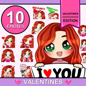 Valentines Day Chibi emotes p2u emote ( Ivy | Ruby hair | Emerald eyes | Pale skin) Valentine emotes | Twitch emotes pack | Discord stickers