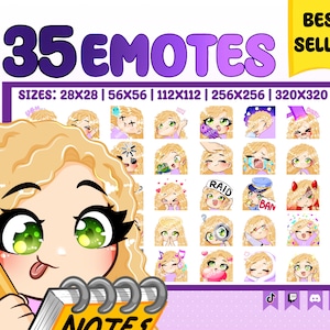 Twitch emotes MEGA pack Chibi Girl ( blonde hair, vanilla skin, green eyes ) pack #117  streamer  kawaii  emoji  Discord  Youtube  Badge