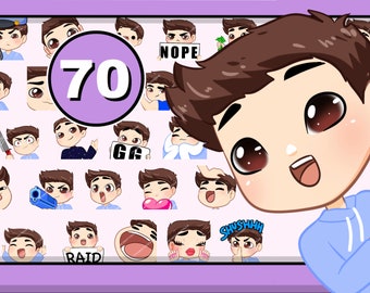 Chibi Boy emotes 70pcs ( PAUL: brown hair | brown eyes | pale skin man)