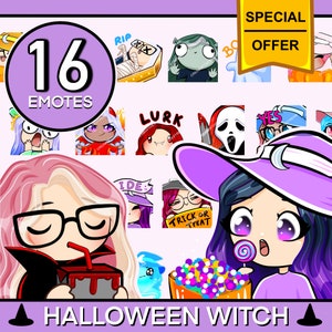 CUSTOM Halloween Basic Witch Twitch emotes - multi Colors and Glasses Chibi ghost Cute ghost emote Spooky for girl, contact me first