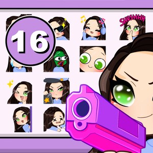 Twitch emot 16pcs ( SANDY: dark brown hair | green eyes | pale skin)