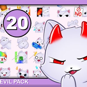 EVIL 20 WHITE CAT Emotes Devil Pack | cute chibi kitten furry pet sweet kitty white cats bad funny discord twitch youtube big bundle soft