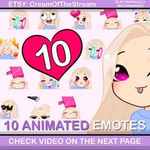 10 pcs SMOOTH Animated Emotes (ROSA: light blond hair | pink eyes | pale skin) perfect for your stream on Twitch or Discord chat