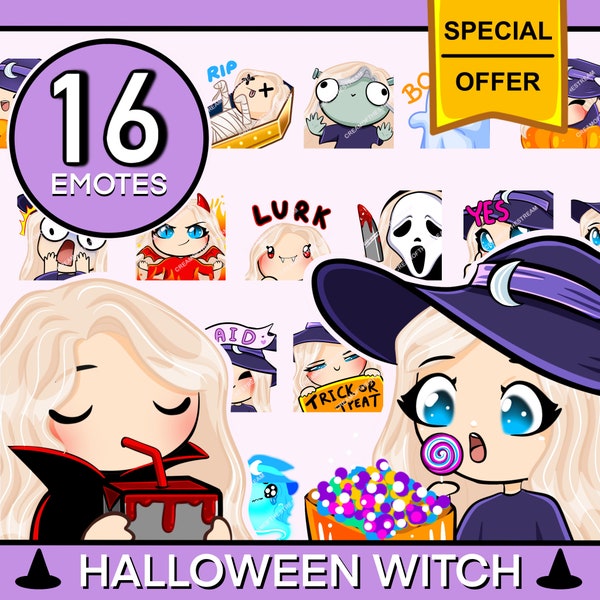 Chibi ghost Cute ghost emote Spooky Twitch Halloween emotes Vampire Scream Scary ( girl SOPHIA : light blonde hair | blue eyes | pale skin )