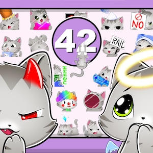42 GREY CAT EMOTES Mega Pack | cute chibi kitten furry pet angel sweet kitty grey cats nice good discord twitch youtube big bundle soft