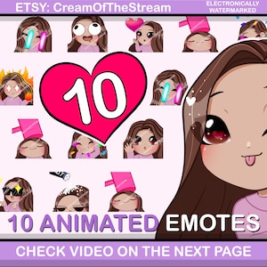 10 pcs SMOOTH Animated Emotes (YUKI: brown hair | brown eyes | latte skin) perfect for your stream on Twitch or Discord chat