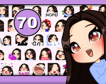 Wow Scared Gasm Cute Chibi Brown Hair Emotes Pack for Twitch