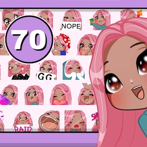 Emot p2u emote 70pcs set ( girl AMBER: pink hair | brown eyes | carmel skin )