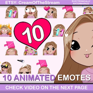 10 pcs SMOOTH Animated Emotes ( EVA : light brown hair | black eyes | latte skin) perfect for your stream on Twitch or Discord chat