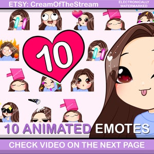 SMOOTH 10pcs Animated Emotes (Anne : brown hair | brown eyes | pale skin) perfect for your stream on Twitch or Discord chat