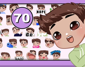 Twitch emotes 70pcs Chibi Boy ( DANIEL: brown hair | brown eyes | latte skin )