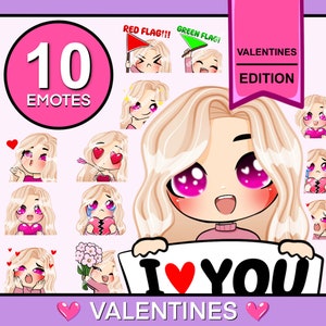 Valentines Day Chibi emotes p2u emote ( Rosa | Light Blonde hair | Pink eyes | Pale skin) Twitch emote pack | Discord stickers | Kawaii