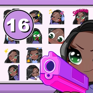 Black girl emotes 16pcs ( girl ASIA: black hair | emerald eyes | mocha skin )