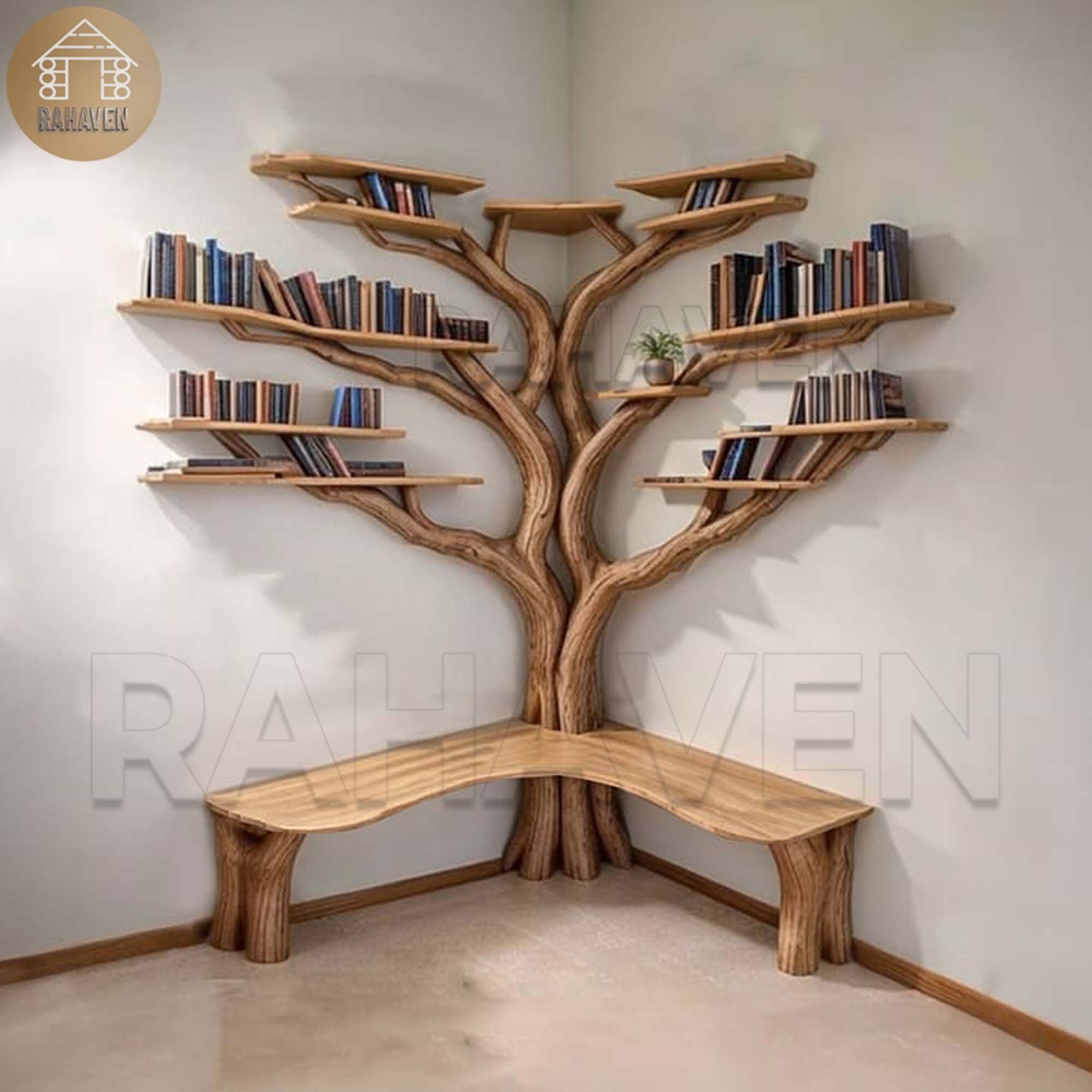 Floating Corner Bookshelf Solid Wood Tree Shaped Bookshelf Wall Mount Bookcase Handmade Furniture Etsy