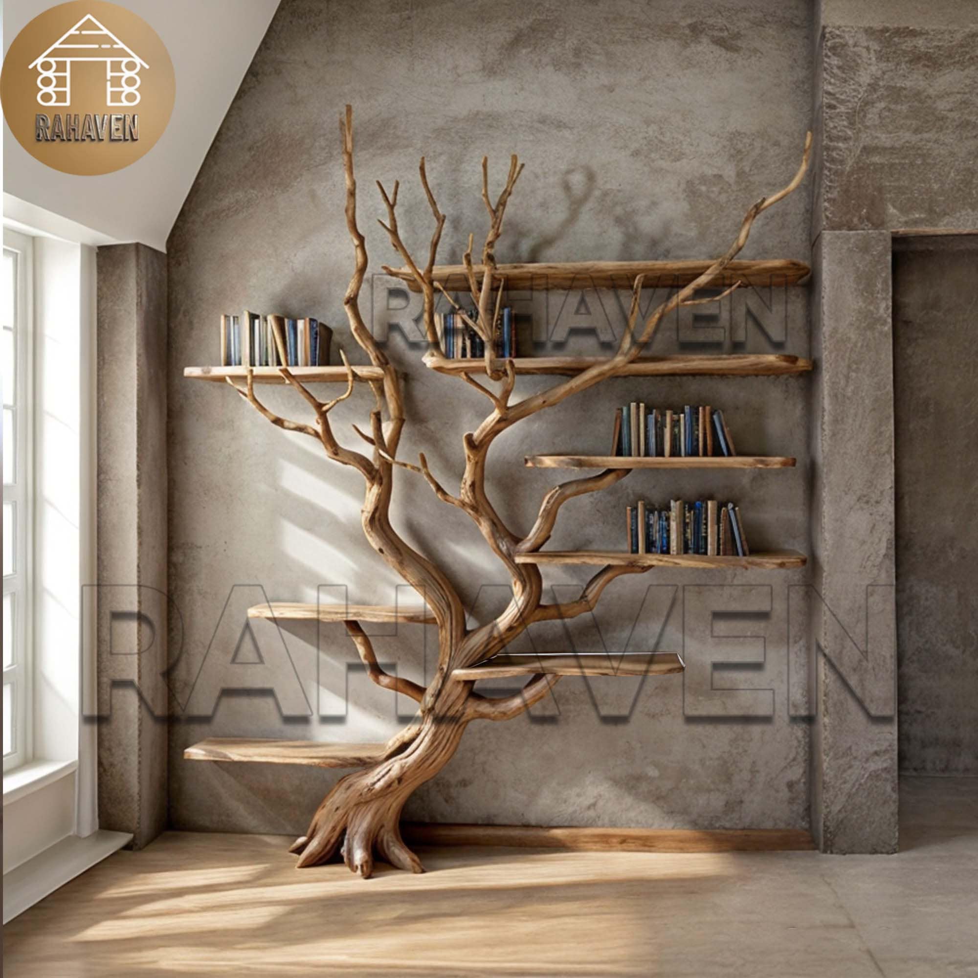 Tree Book Shelf Driftwood Branch Floating Bookshelf Wall Mount Bookcase ...