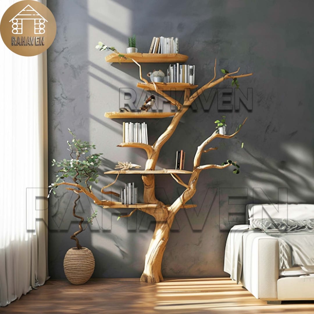 Tree Branch Bookshelf Floating Book Shelf Solid Wood Decor Wall Mount ...