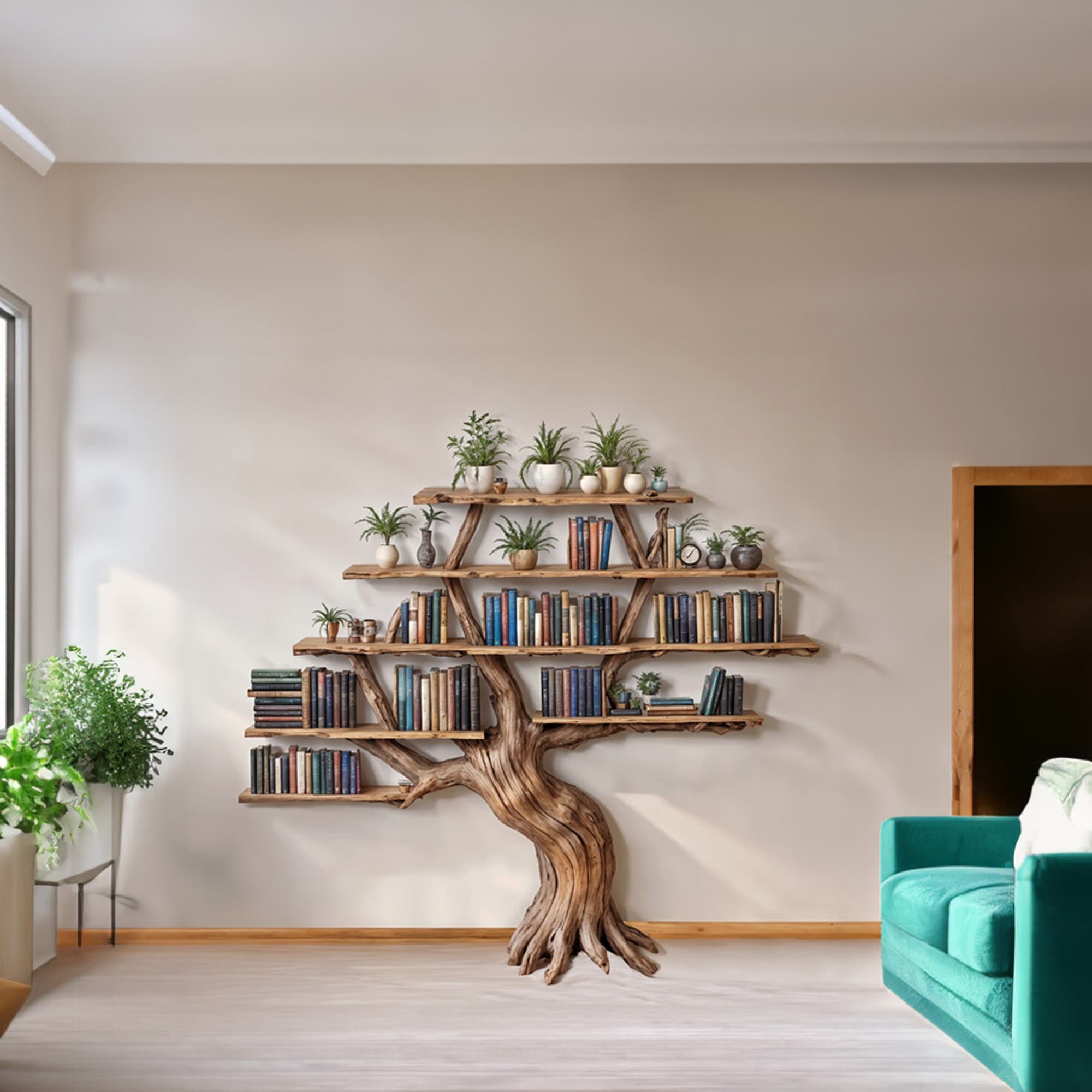 Tree Floating Bookshelf Art Bookcase Solid Wood Shelves on Wall ...