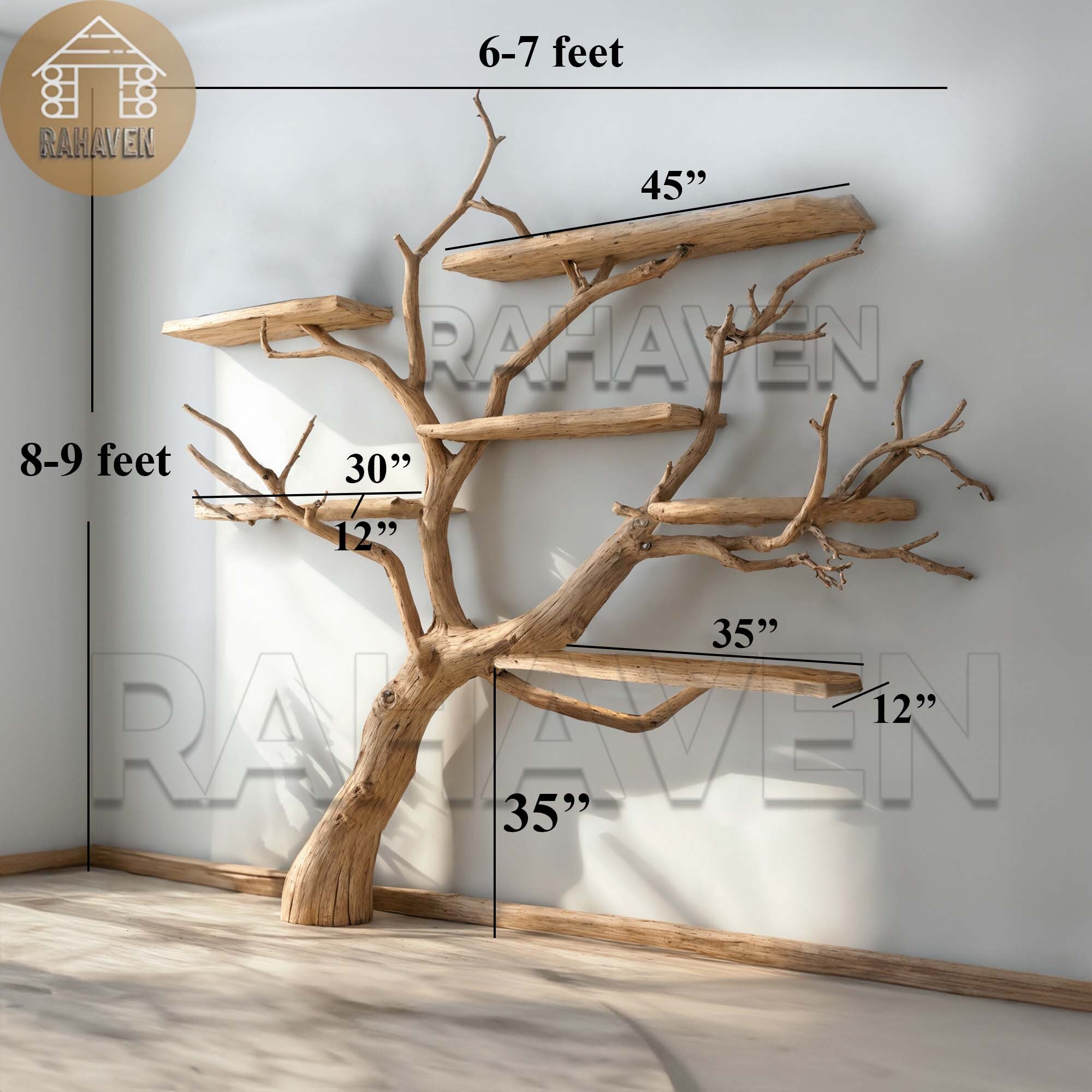 Tree Branch Floating Bookshelf Unique Bookcase Handmade Furniture Wall ...