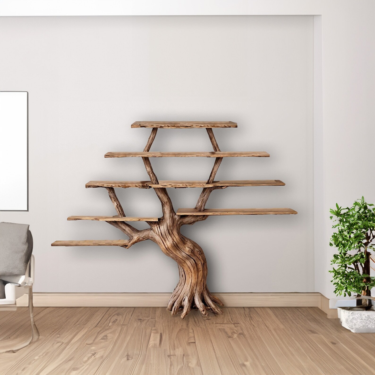 Tree Floating Bookshelf Art Bookcase Solid Wood Shelves on Wall ...