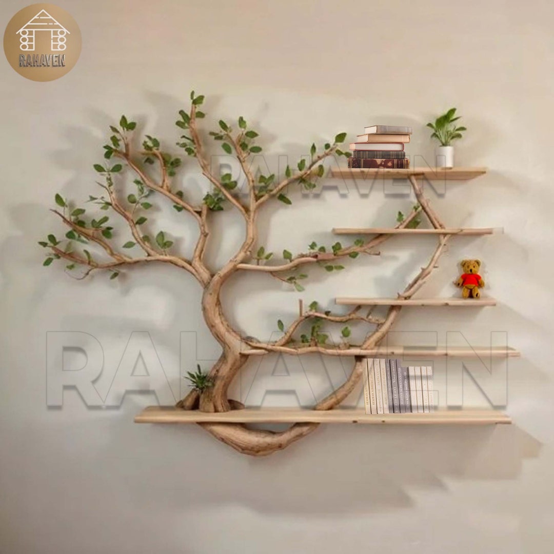Floating Bookshelf Tree Branch Driftwood Wall Art Solid Wood Shelf ...