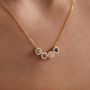 Personalized Birthstone Necklace with Zircon Accents – Minimalist Jewelry, Family Birthstone Gift, Birthstone Jewelry, Christmas Gifts