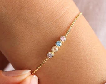 Personalized Birthstone Bracelet for Mom, Custom Family Bracelet, Grandma Birthstone Jewelry, Dainty Gold Silver Rose Gold Gift