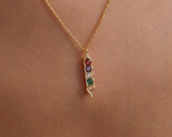 Collar con varias piedras de nacimiento, collar con piedras de nacimiento en forma de guisante en una vaina, collar con piedras de nacimiento familiares personalizadas, regalo de dama de honor, regalo de Navidad