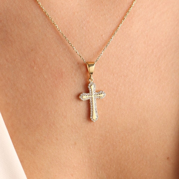 Cross Necklace, Cross Pendant, Cubic Zirconia Cross Necklace, Beautiful Cross Necklace, Religious Necklace, Christian Gifts, Christmas Gift