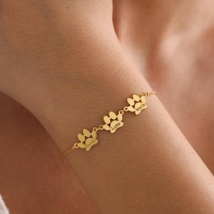 Bracelet avec nom d&#39;animal de compagnie, bracelet chien/chat, bracelet personnalisé pour animal de compagnie, patte de chien, bijoux pour animaux de compagnie, cadeau pour amoureux des animaux, cadeau de bracelet pour animal de compagnie pour maman
