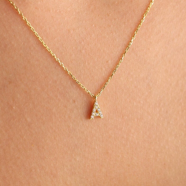 Custom Dainty Pave Letter Necklace, Initial Diamond Necklace, Letter Necklace, Minimal Jewelry, Mother's Day Gift, Personalized Gift for Her