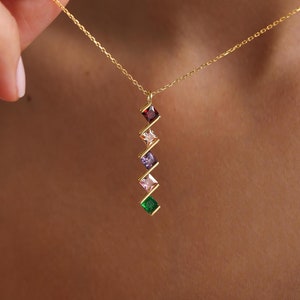 Family Birthstone Necklace, Multi Birthstone Necklaces, Gold Square Birthstone Necklace, Birthstone Jewelry, Bridesmaid Gif, Christmas Gifts