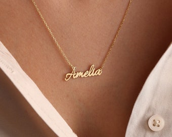 Personalisierte Sterling Silber Namenskette, individuelle kursive Namenskette, Gold Namenskette, Halskette für Frauen, Namensschmuck, Geburtstagsgeschenk