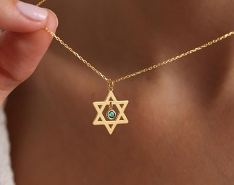 Star Of David Necklace with Birth Stone, Silver Magen David, Tiny Silver Star Of David Necklace, Jewish Star Necklace, Christmas Gift