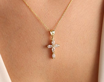 Cross Necklace, Cross Pendant, Cubic Zirconia Cross Necklace, Beautiful Cross Necklace, Religious Necklace, Christian Gifts, Christmas Gift