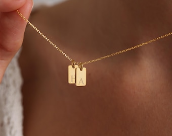 Tag Necklace - Custom Engraved Letter Jewelry, Gift for Her, Friend, Mom, Sister, Christmas Gift