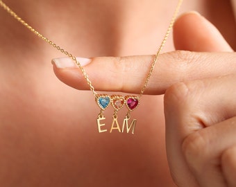 Halsband med initialer och födelsesten, personligt bokstavshalsband, smycken med födelsesten, halsband med personligt namn, födelsedagspresenter, julklapp