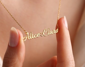Two Name Necklace with Heart, Dainty Family Necklace, 2 names necklace, Personalized Jewelry, Anniversary Gift,Mothers Day Gift,Gift For Her