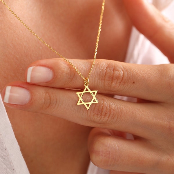 14K Solid Gold Davidster ketting, zilveren Magen David, kleine zilveren Davidster ketting, Joodse ster ketting, Davidster charme