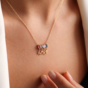 Collar de piedra de nacimiento inicial, collar de letra personalizado, collar de piedra de nacimiento familiar, collar de piedra de nacimiento inicial lateral, regalos de cumpleaños
