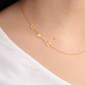 3 Collier initial, Collier de lettres, Bijoux personnalisés, Collier de nom délicat, Cadeau des mères, Argent Or Rose Or, Collier de nom