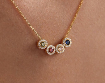 Collar personalizado con piedra natal y detalles de circonita – Joyería minimalista, regalo familiar con piedra natal, joyería con piedra natal, regalos de Navidad