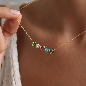 Personalized Family Birthstone Necklace, Multi Birthstone Necklaces, Gold Square Birthstone Necklace, Birthstone Jewelry, Christmas Gifts