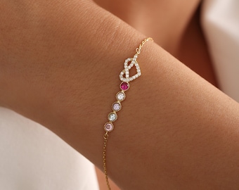 Bracelet de naissance personnalisé, bracelet de naissance multiple, bijoux de pierre de naissance, cadeau de Noël, cadeaux de famille, cadeau de Noël, cadeau pour elle