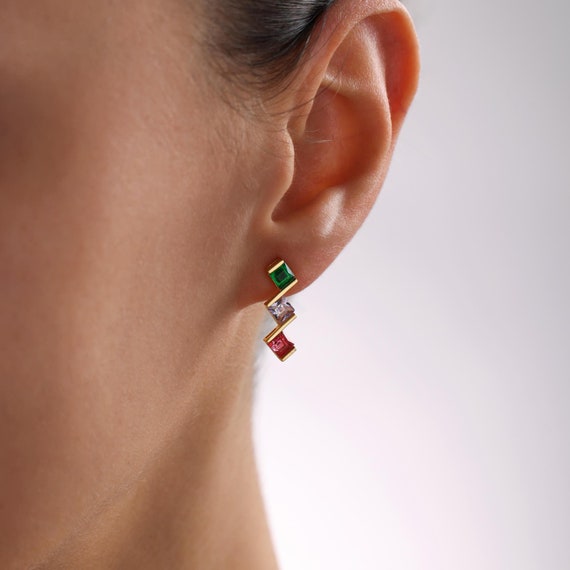 Custom Birthstone Earrings – Personalized Family Jewelry, Multiple Birthstone Studs, Perfect Gifts for Mom, Christmas and Birthdays gift