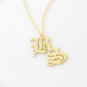 Double Initial Necklace, Old English Initial necklace, Gothic Initial Necklace,Personalized Necklace, Letter necklace,gothic letter necklace