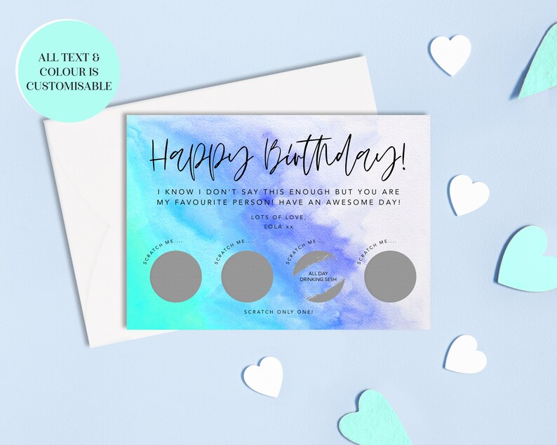 Envelope Included Custom Birthday Surprise Scratch Off Anniversary Card Reveal Scratch Card Personalised Scratch Card Blue