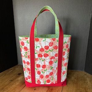 Fait main, cartable, imprimé cerisier moderne, sac pour faire les courses, fourre-tout pour le travail, fourre-tout à main, capacité moyenne, cerisier moderne du milieu du siècle