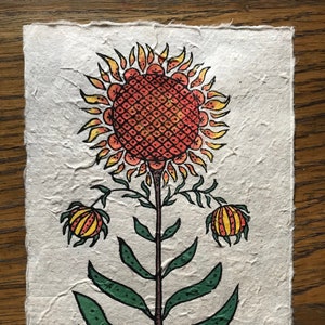 Stampa girasole linocut fatta a mano parte 2 / Arte della parete / Arredamento per la casa